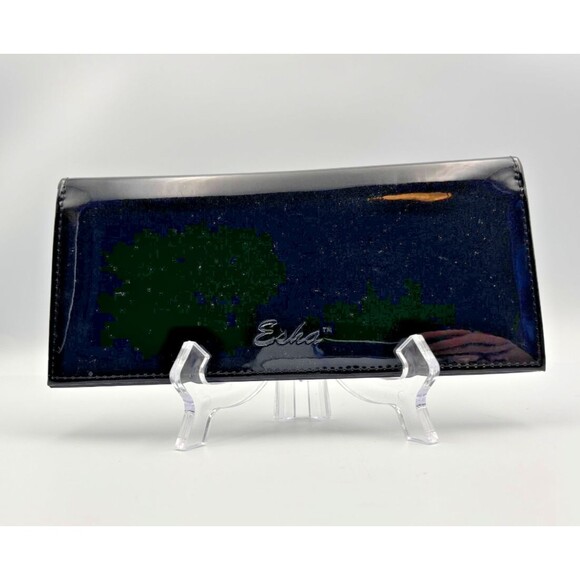 Vintage Esha Black Patent Fold Over Wallet - Picture 2 of 9